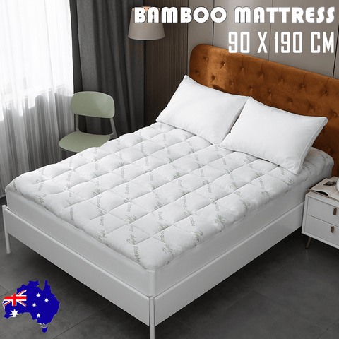 Darrahopens Furniture > Mattresses > Mattress Toppers Bamboo Pillowtop Mattress Topper Luxury Bedding Mat Pad Protector Cover Single 90 x 190 cm