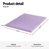 Darrahopens Furniture > Mattresses > Mattress Toppers Giselle 5cm Memory Foam Mattress Topper Lavender Infused Egg Crate Pad Mat King