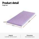 Darrahopens Furniture > Mattresses > Mattress Toppers Giselle 5cm Memory Foam Mattress Topper Lavender Infused Egg Crate Pad Mat Single