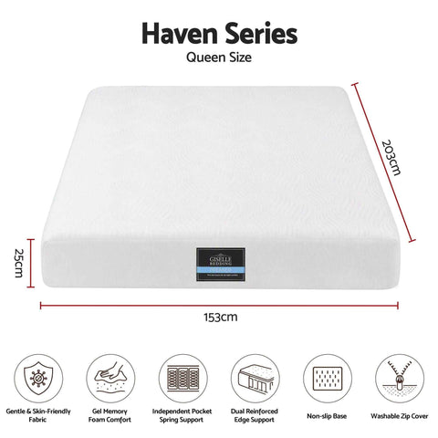 Darrahopens Furniture > Mattresses > Queen Mattress Giselle 25cm Queen Hybrid Mattress Soft Knitted Fabric Edge Support Gel Foam In Australia - Darrahopens