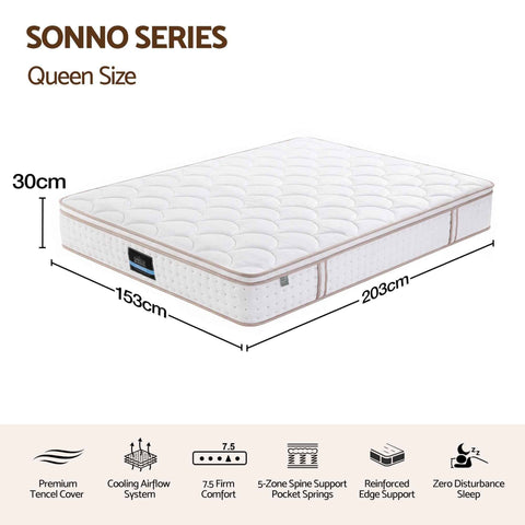 Darrahopens Furniture > Mattresses > Queen Mattress Giselle 30cm Queen Spring Mattress Tencel Cover 5-Zone Firm Back Support In Australia - Darrahopens