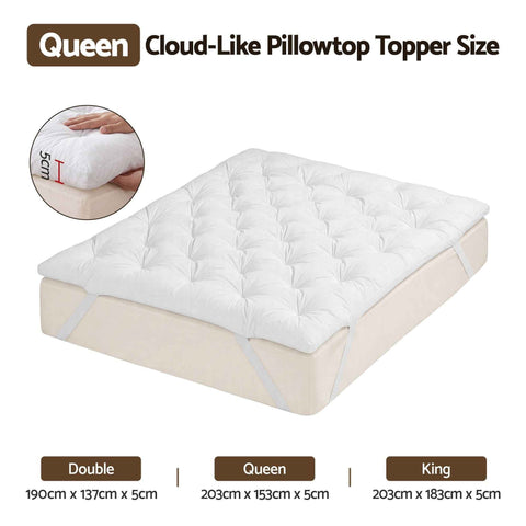 Darrahopens Furniture > Mattresses > Queen Mattress Giselle Queen Pillow Top Mattress Topper 1300GSM White Duck Feather For Old Bed Upgrade 5cm Thick In Australia - Darrahopens