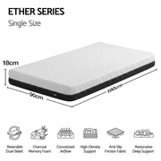 Darrahopens Furniture > Mattresses > Single Mattress Giselle 18cm Single Memory Foam Mattress Dual Feel Reversible Charcoal Foam In Australia - Darrahopens