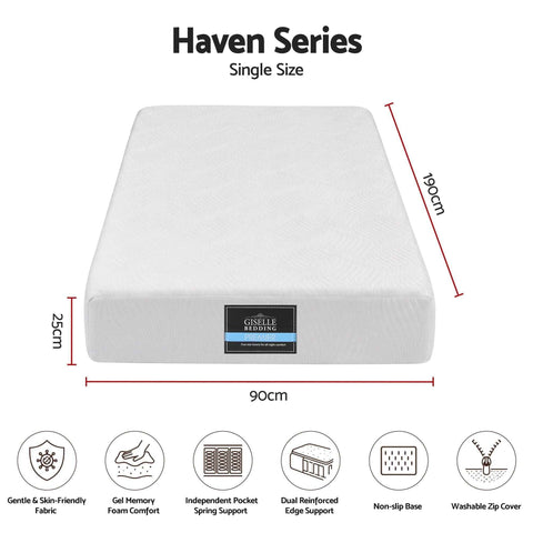 Darrahopens Furniture > Mattresses > Single Mattress Giselle 25cm Single Hybrid Mattress Soft Knitted Fabric Edge Support Gel Foam In Australia - Darrahopens