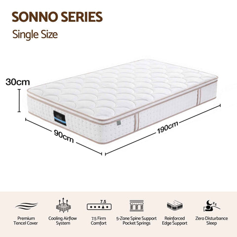 Darrahopens Furniture > Mattresses > Single Mattress Giselle 30cm Single Spring Mattress Tencel Cover 5-Zone Firm Back Support In Australia - Darrahopens