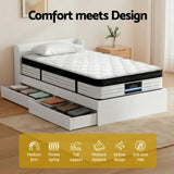 Darrahopens Furniture > Mattresses > Single Mattress Giselle Single Mattress 5-zone Pocket Spring Mattresses with Artiss Wooden Storage Bed Frame Set