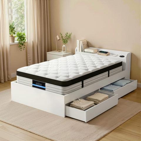 Darrahopens Furniture > Mattresses > Single Mattress Giselle Single Mattress 5-zone Pocket Spring Mattresses with Artiss Wooden Storage Bed Frame Set