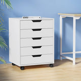 Darrahopens Furniture > Office Artiss 5-Drawer Filing Cabinet Mobile Rolling Storage Cabinet Chest of Drawers Stand White