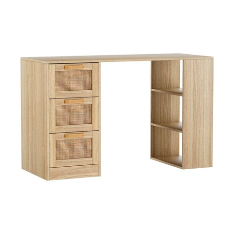 Darrahopens Furniture > Office Artiss Computer Desk Drawer Shelf Home Office Study Table Rattan Oak 120CM
