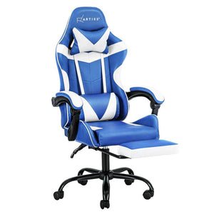 Darrahopens Furniture > Office Artiss Gaming Office Chair Executive Computer Leather Chairs Footrest Blue White