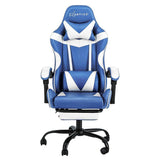 Darrahopens Furniture > Office Artiss Gaming Office Chair Executive Computer Leather Chairs Footrest Blue White