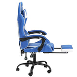 Darrahopens Furniture > Office Artiss Gaming Office Chair Executive Computer Leather Chairs Footrest Blue White