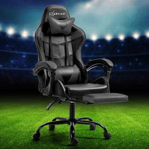 Darrahopens Furniture > Office Artiss Gaming Office Chair Executive Computer Leather Chairs Footrest Grey