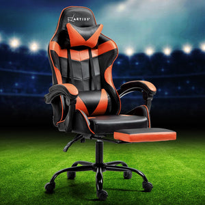 Darrahopens Furniture > Office Artiss Gaming Office Chair Executive Computer Leather Chairs Footrest Orange