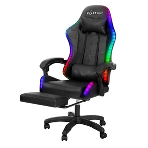 Darrahopens Furniture > Office Artiss Massage Gaming Office Chair 7 LED Computer Chairs Leather Footrest Black