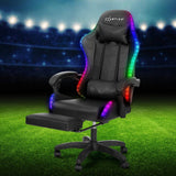 Darrahopens Furniture > Office Artiss Massage Gaming Office Chair 7 LED Computer Chairs Leather Footrest Black