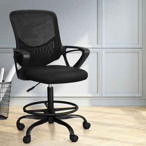 Darrahopens Furniture > Office Artiss Office Chair Drafting Stool Computer Standing Desk Mesh Chairs Black