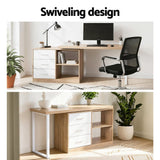 Darrahopens Furniture > Office > Desks Artiss Computer Desk Swivelling L shape Home Office Storage Cabinet Oak