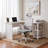 Darrahopens Furniture > Office > Desks Artiss Home Office Desk and Chair Set, 136cm L Shaped Computer Desk with Shelves & Cable Management, Ergonomic Mesh Office Chair with Adjustable Headrest, Flip-Up Armrests In Australia - Darrahopens
