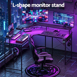 Darrahopens Furniture > Office > Desks Artiss L-Shape Gaming Desk Computer Desks RGB LED Power Outlet 130cm Black In Australia - Darrahopens