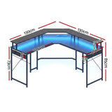 Darrahopens Furniture > Office > Desks Artiss L-Shape Gaming Desk Computer Desks RGB LED Power Outlet 130cm Black In Australia - Darrahopens