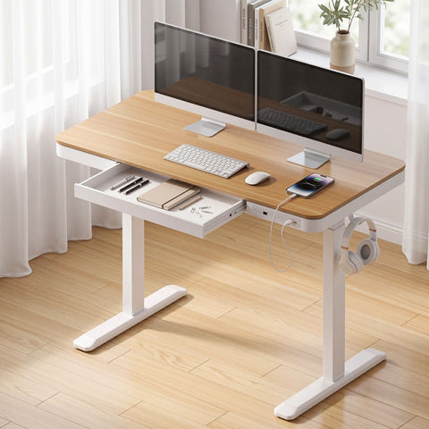 Darrahopens Furniture > Office > Desks Artiss Motorised Standing Desk with Storage Drawer 120cm Wood White In Australia - Darrahopens