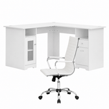 Darrahopens Furniture > Office > Desks Artiss Office Desk and Chair Set L Shape Computer Desk 150cm with Storage Cabinet & Drawers, Ergonomic PU Leather Office Chair, White Home Office Furniture In Australia - Darrahopens