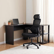 Darrahopens Furniture > Office > Desks Artiss Office Desk and Chair Set L Shaped Computer Desk 136cm with 2 Tier Storage Shelves, Ergonomic Mesh Office Chair with Adjustable Headrest, Flip-Up Armrests & Lumbar Support In Australia - Darrahopens