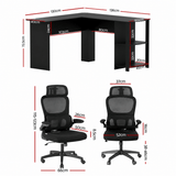 Darrahopens Furniture > Office > Desks Artiss Office Desk and Chair Set L Shaped Computer Desk 136cm with 2 Tier Storage Shelves, Ergonomic Mesh Office Chair with Adjustable Headrest, Flip-Up Armrests & Lumbar Support In Australia - Darrahopens