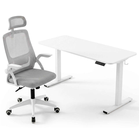Darrahopens Furniture > Office > Desks Artiss Standing Desk Office Chair Sit Stand Ergonomic Combo 140cm White In Australia - Darrahopens