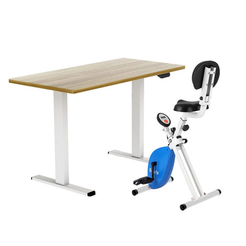 Darrahopens Furniture > Office > Desks Artiss Under Desk Folding X-Bike with 140cm Automatic Standing Desk Magnetic Resistance Oak
