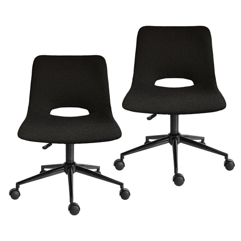 Darrahopens Furniture > Office > Office & Desk Chairs 2 Set Office Desk Chair - Loop Yarn Fabric Home Swivel Chair Cut-Out Seat HALO BLACK