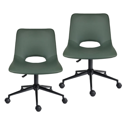 Darrahopens Furniture > Office > Office & Desk Chairs 2 Set Office Desk Chair - PU Leather Home Swivel Chair Cut-Out Seat HALO GREEN