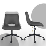 Darrahopens Furniture > Office > Office & Desk Chairs 2 Set Office Desk Chair - PU Leather Home Swivel Chair Cut-Out Seat HALO GREY