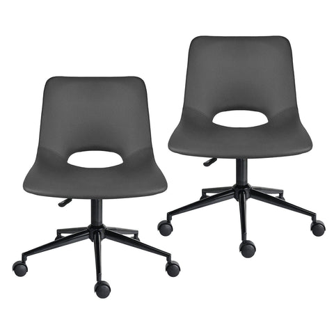Darrahopens Furniture > Office > Office & Desk Chairs 2 Set Office Desk Chair - PU Leather Home Swivel Chair Cut-Out Seat HALO GREY