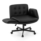 Darrahopens Furniture > Office > Office & Desk Chairs Artiss Criss Cross Chair with Wheels & Adjustable Armrests, Ergonomic Cross Legged Office Desk Chair PU Leather Vanity Chair Swivel for Home, Make Up, Bedroom, Computer, Black
