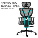 Darrahopens Furniture > Office > Office & Desk Chairs Fortia Ergonomic Office Desk Chair, Coolmesh Fabric, Adjustable Lumbar Support, Headrest, Armrest and Recline, Black Mesh/Black Frame