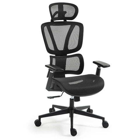 Darrahopens Furniture > Office > Office & Desk Chairs Fortia Ergonomic Office Desk Chair, Coolmesh Fabric, Adjustable Lumbar Support, Headrest, Armrest and Recline, Black Mesh/Black Frame
