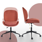 Darrahopens Furniture > Office > Office & Desk Chairs Office Desk Chair - Linen Fabric Armless Swivel Study Seat OVOID EARTHY RED