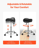 Darrahopens Furniture > Office > Office & Desk Chairs VEVOR Saddle Rolling Stool, PU Leather Rolling Stool with Wheels, 360° Swivel Drafting Stool with Thickened Cushion, Height Adjustable Rolling Work SPA Stool, for Office, Home, Salon & Bar, Black