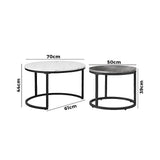 Darrahopens Furniture > Office Set of 2 Coffee Table Round Marble Nesting Side End Table Furniture