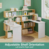 Darrahopens Furniture > Office > Storage Cabinets Adjustable Computer Desk with Storage Shelving in White Jointed Oak, 131x86x106cm In Australia - Darrahopens