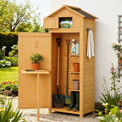 Darrahopens Furniture > Office > Storage Cabinets Gardeon Outdoor Storage Cabinet Cupboard Folding Table Tool Organizer Shed Adjustable