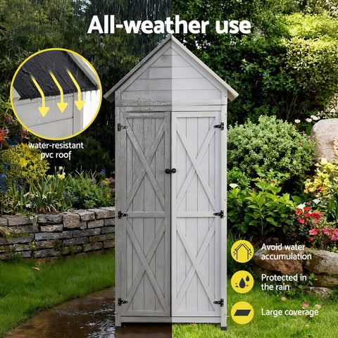 Darrahopens Furniture > Office > Storage Cabinets Gardeon Outdoor Storage Cabinet Cupboard Lockable Tool Organizer Shed Adjustable Grey