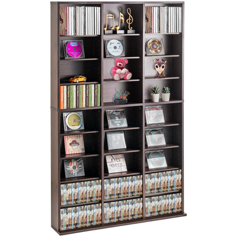 Darrahopens Furniture > Office > Storage Cabinets VEVOR Media Storage Cabinet, 9-layer DVD Shelf Holds up to 756 CDs, Adjustable CD Shelves 27 Compartments, Protects & Organizes Music, Movie, Video Games or Memorabilia Collections, Espresso