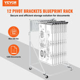 Darrahopens Furniture > Office > Storage Cabinets VEVOR Mobile Blueprint Storage Rack, Plan Holder with 12 Pivot Brackets, Mobile Blueprint Holder Adjustable Height & Length, Poster Display Rack for Office and Home (Rack Only Without Clamps)