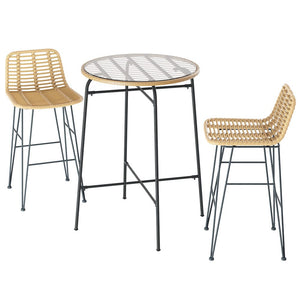 Darrahopens Furniture > Outdoor Gardeon 3 PCS Outdoor Bar Set Wicker Dining Bistro Patio Table Chairs Set Steel