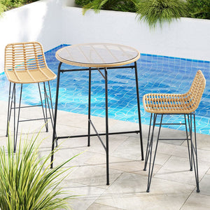 Darrahopens Furniture > Outdoor Gardeon 3 PCS Outdoor Bar Set Wicker Dining Bistro Patio Table Chairs Set Steel