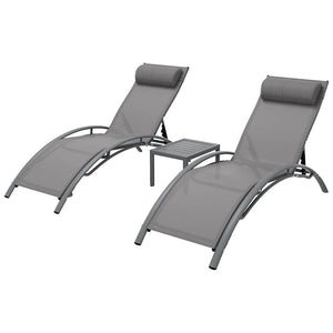 Darrahopens Furniture > Outdoor Gardeon 3PC Sun Lounge Outdoor Lounger Steel Table Chairs Patio Furniture Grey