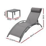 Darrahopens Furniture > Outdoor Gardeon 3PC Sun Lounge Outdoor Lounger Steel Table Chairs Patio Furniture Grey